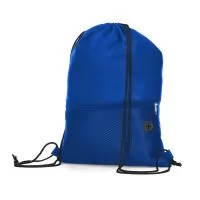 Sacola/Mochila em tecido poliéster 210D com bolso frontal com zíper.