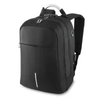 "Mochila para notebook em tecido poliéster 50% Oxford e 50% PU e interior em poliéster 210D. Parte externa: Possui fechamento em cadeado com segredo