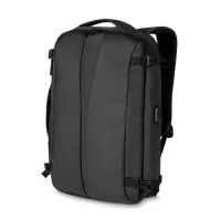 "Mochila e Pasta para notebook em tecido poliéster 600D e detalhe em PU com interior em poliéster 210D. Parte externa: Conector USB na lateral