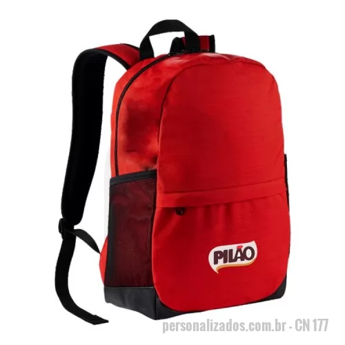 Mochila personalizada - MOCHILA DE NYLON OXFORD COM BOLSO NA FRENTE , ZIPER , BOLSOS LATARAIS EM TELA , COMPARTIMENTO PARA LAP TOP . ALÇAS DUPLAS DE OMBRO , COM VIES E DEBRUM INTERNO  MEDIDA 32X42X14 