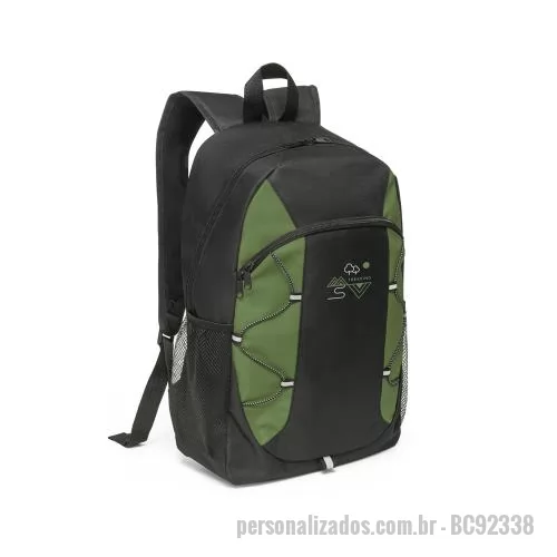 Mochila personalizada - Mochila em 600D com detalhes em ripstop colorido. Bolso principal com zíper e bolsos laterais em tela mesh. Parte posterior e alças almofadadas. Contém diversos elementos refletores. Capacidade 16 L. 290 x 440 x 120 mm
