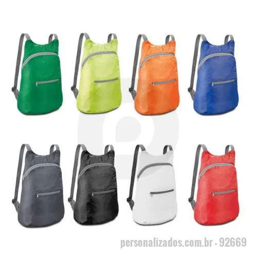 Mochila personalizada - Mochila dobrável em 210D ripstop com bolso frontal. Capacidade até 8 L. Fornecida desdobrada. 295 x 415 x 110 mm | Dobrada: 160 x 130 mm