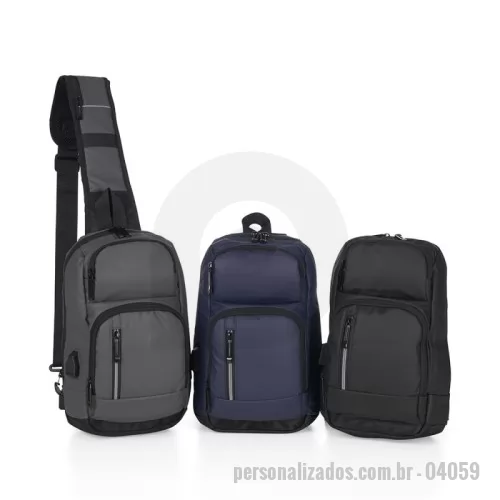 Mochila personalizada - Mochila de ombro 10 litros em couro sintético resistente à água com seis compartimentos, sendo dois deles exclusivos para cartões e proteção contra furto. Contém suporte externo usb, bolso para tablet 9, bolsos internos, faixa refletiva e revestimento costado espumado.