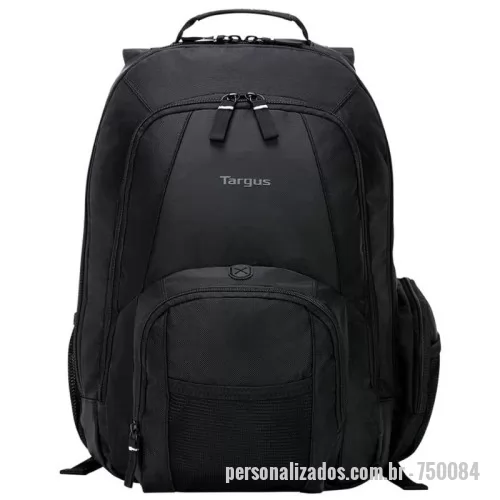 Mochila personalizada - A mochila Targus Groove é produzida em nylon durável com fundo de PVC resistente contra água. Possui bolsos dedicado para notebook e diversos compartimentos para acessórios, ou seja, modelo ideal para todas as suas coisas. • Compartimento principal espaçoso • Compartimento dedicado e acolchoado para notebooks de até 16