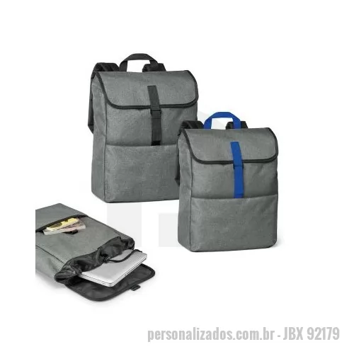 Mochila personalizada - Mochila para notebook em 600D de alta densidade. Compartimento principal com divisória almofadada para notebook até 15.6