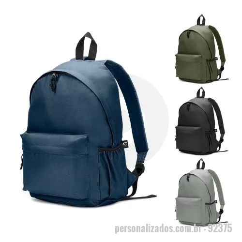 Mochila personalizada - Mochila Personalizada - 92375 - Mochila em poli&eacute,ster reciclado 600D e forro em poli&eacute,ster reciclado 210D. Possui um compartimento principal espaçoso, um bolso frontal e um bolso lateral para transportar e guardar o seu squeeze. A pega superior &eacute, em webbing. Capa - 179301 - Mochila