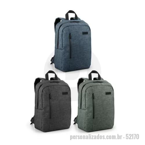Mochila personalizada - Mochila Personalizada - 52170 - Mochila para notebook em 600D de alta densidade. Compartimento principal forrado, com 2 divisórias almofadadas para computador até 14'' e tablet até 9.7''. A mochila tem 1 bolso frontal e 1 bolso lateral. Parte posterior e alças almofadadas. Placa metálica removível com imã para fácil gravação. Capacidade até 12 L.  Dimensões do produto: 310 x 400 x 110 mm | Placa: 50 x 20 mm - 179798 - Mochila