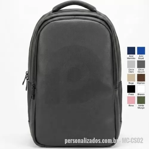 Mochila personalizada - Mochila em couro sintético, com interior aveludado, bolso de segurança e alça para mala de bordo