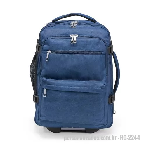 Mochila personalizada - Mochila em poliéster impermeável com capacidade para até 24 litros. Possui compartimento interno principal com dois bolsos de fechamento em zíper e cinta compressora para roupas. Conta ainda com dois compartimentos frontais, sendo um deles com divisó