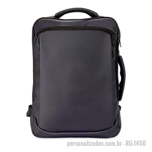 Mochila personalizada - Mochila em Oxford 900D em poliéster com filme laminado (termicamente aplicado) ¹ 22 litros resistente à água com cinco compartimentos, sendo o principal com bolso para notebook 15,6. Com divisórias internas para acessórios, a mochila possui suporte e