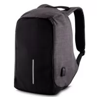 Mochila Antifurto Personalizada para Brindes, Medidas 44 x 30 x 11cm, Cores Cinza e Preto, Power Bank Não Incluso, Material Nylon