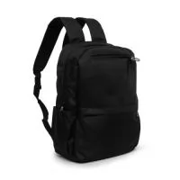 Mochila de nylon 24 litros com três compartimentos, sendo o principal com bolso para notebook 14 polegadas. A mochila possui um bolso lateral e suporte externo usb.