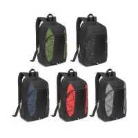 Mochila em 600D com detalhes em ripstop colorido. Bolso principal com zíper e bolsos laterais em tela mesh. Parte posterior e alças almofadadas. Contém diversos elementos refletores. Capacidade 16 L. 290 x 440 x 120 mm