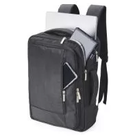 Mochila Poliéster 19 Litros  Descrição: Mochila de poliéster 19 litros com 4 compartimentos, sendo o principal com bolso para notebook 15,6 e compartimento com bolso sanfonado, ideal para documentos. Com divisórias internas para acessórios, a mochila possui suporte externo USB, alça para engate em malas de viagem e duas alças de mãos, sendo uma delas para o transporte da mochila no formato pasta.  Altura :  41 cm  Largura :  31 cm  Profundidade :  15 cm  Medidas aproximadas para gravação (CxL):  25,5 cm x 18 cm  Peso aproximado (g):  705