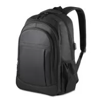 Mochila confeccionada em tecido externo de poliéster 300D e tecido interno de poliéster 190D, com capacidade total de 23 litros. Possui três bolsos frontais com zíper, compartimento principal com fechamento em zíper, dois bolsos laterais e engate para mala de viagem. Conta ainda com compartimento interno próprio para notebooks de até 15,6 polegadas.Dimensão do Produto: 46x28x18cm Peso do Produto: 0,538kg Quant. por Caixa: 10pçs Embalagem: Saco plástico Dimensão da Caixa: 46x31x24cm Peso da Caixa: 5,3kg Volume: 23L