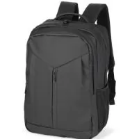 Mochila com capacidade máxima de 24 litros. Confeccionada em poliuretano (PU) impermeável, contém estrutura interna em espuma acolchoada. Possui três compartimentos em tamanhos diferentes, incluindo um com divisória interna para notebooks de até 15,6 polegadas e tira elástica com velcro para fixação, além de dois bolsos laterais em tela de malha com elástico. Dispõe de alça de mão, engate para malas e revestimento acolchoado em tecido mesh na região das costas e nas alças de ombro.
