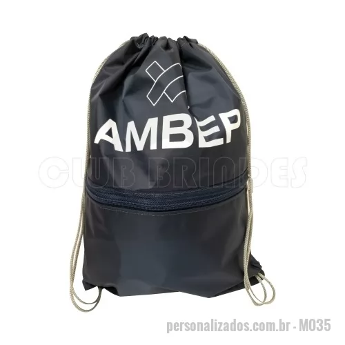 Mochila saco personalizada - Sacola mochila com bolso fechamento em Zíper, alça dupla de ombro em cordão. Disponível em várias cores. Gravação da logomarca em 1 cor já inclusa.