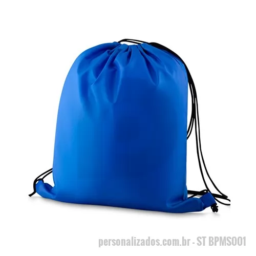 Mochila saco personalizada - Sacochila personalizada de poliéster. Brinde resistente, com área nobre de impressão a mochila saco é um brinde útil, colorido e a personalização da logomarca é feito em Silkscreen