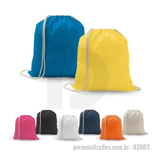 Mochila saco personalizada - Sacola tipo mochila em algodão reciclado e poliéster (140 g/m²). 370 x 410 mm