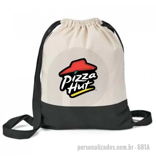 Mochila saco personalizada - Somos fabricantes! Produto disponível em diversas cores. Produzida em algodão crú com detalhe em lona de algodão, possui alças de algodão grossas. Medida 33x45. Gravação em serigrafia.