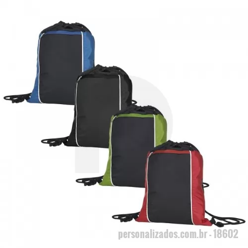 Mochila saco personalizada - Mochila saco em fibra de poliéster resistente à água com bolso frontal.