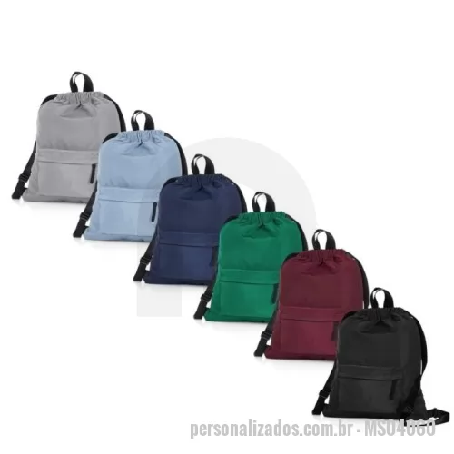 Mochila saco personalizada - Mochila saco Personalizada - MS04060 - Mochila saco em poliéster resistente à água com bolso frontal. A mochila possui duas alças de mãos e área costada antitranspirante. - 167247 - Mochila saco