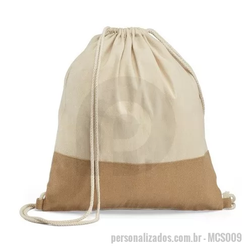 Mochila saco personalizada - Mochila Saco Detalhe em Juta