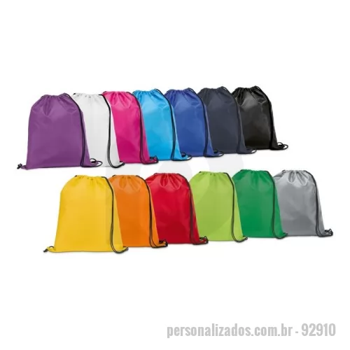 Mochila saco personalizada - Sacola tipo mochila em 210D com alças em preto. Disponível numa variada gama de cores. 350 x 410 mm