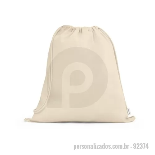 Mochila saco personalizada - Sacola tipo mochila 100% algodão reciclado (180 g/m²) com alças. 370 x 410 mm
