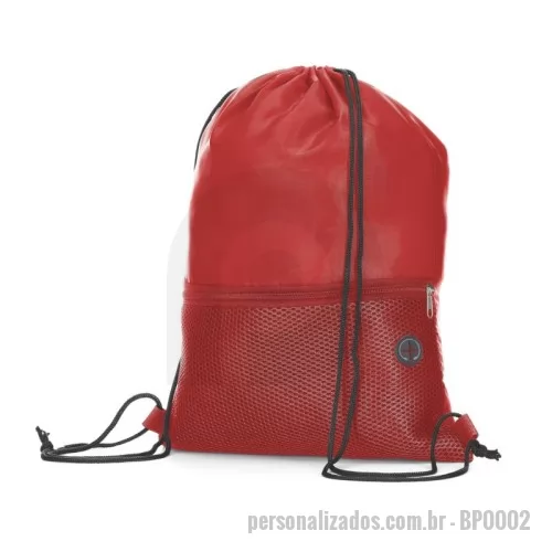 Mochila saco personalizada - Sacola/Mochila em tecido poliéster 210D com  bolso frontal com zíper.(43x32cm)