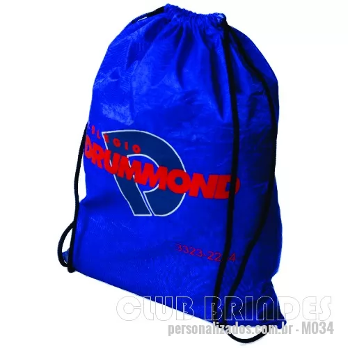 Mochila saco personalizada - Sacola mochila com alça dupla de ombro em cordão. Disponível em várias cores. Gravação da Logomarca em 1 Cor já inclusa.  Tamanho: 40 cm X 30 cm.  Revestimento Externo: Nylon.
