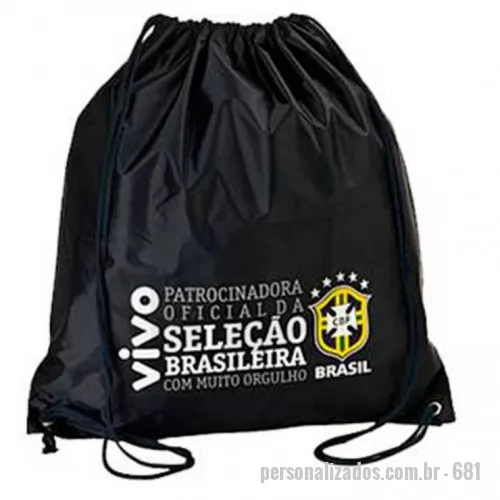 Mochila saco personalizada - Mochila saco produzida em nylon 70, 210, emborrachado ou microfibra. A gravação pode ser feita em serigrafia ou sublimação. Medidas 33x45. Disponível em diversas cores.