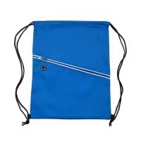 Mochila saco em poliéster resistente à água com alças ajustáveis em nylon, bolso frontal com fechamento em zíper e entrada para fones de ouvido.