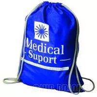 Sacola mochila com alça dupla de ombro em cordão. Disponível em várias cores. Gravação da Logomarca em 1 Cor já inclusa.  Tamanho: 40 cm X 30 cm.  Revestimento Externo: Nylon.