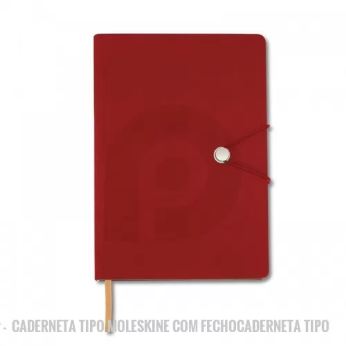 Moleskine personalizado -  Caderneta tipo moleskine com fecho de pino e elástico de nylon para lacre. Capa em material sintético emborrachado, possui aproximadamente 96 folhas pardas pautadas e marca página em cetim. GRANDE  VARIEDADE DE MODELOS E CORES