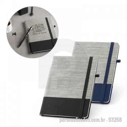 Moleskine personalizado - Caderno A5 com capa dura em palha e algodão canvas. Contém 96 folhas pautadas, fita separadora, elástico e suporte para esferográfica (não inclusa). 150 x 210 mm
