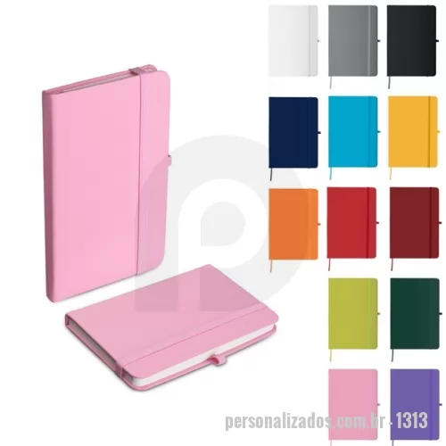 Moleskine personalizado - Caderno de anotações com elástico no tamanho A6 suporte para caneta, capa dura em material sintético, miolo 80 folhas pautadas cor bege.