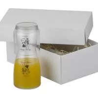 Moringa de Vidro 500 ml., e copo de vidro 290 ml., caixa em papelão duplex branco