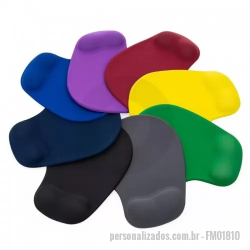 Mouse pad ergonômico personalizado - Mouse Pad ergonômico de neoprene com apoio para o punho de silicone. Parte inferior revestida com silicone antiderrapante. Cores Disponíveis: AMARELO, AZUL CLARO, AZUL ESCURO, BRANCO, CINZA, PRETO, ROXO, VERDE, VERMELHO	