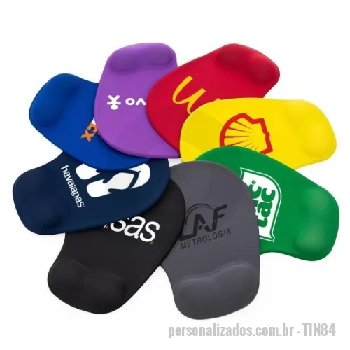 Mouse pad ergonômico personalizado - Mouse pad ergonômico de neoprene com apoio para o punho de silicone. Parte inferior revestida com silicone antiderrapante.