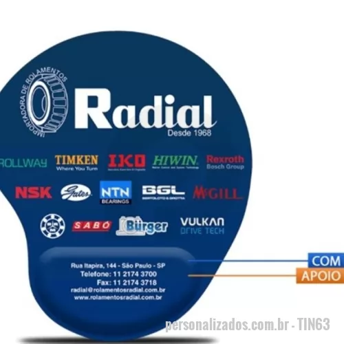 Mouse pad ergonômico personalizado - Mouse pad ergonômico com apoio em espuma. Personalizado com impressão digital sem limite de cores. Material: Borracha, espuma e tecido.