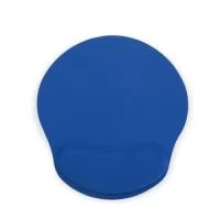 ouse pad ergonômico com apoio em espuma para o punho, superfície em tecido sintético e base em EVA.