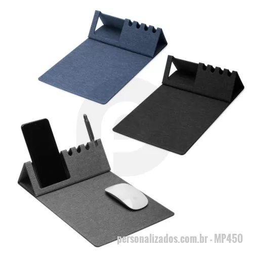 Mouse pad personalizado - Mouse pad em material reciclável, contendo:  Porta canetas; Porta cartões ou apoio para celular;