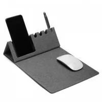 Mouse pad em material RPET (PET Reciclado) com suporte para celular e canetas