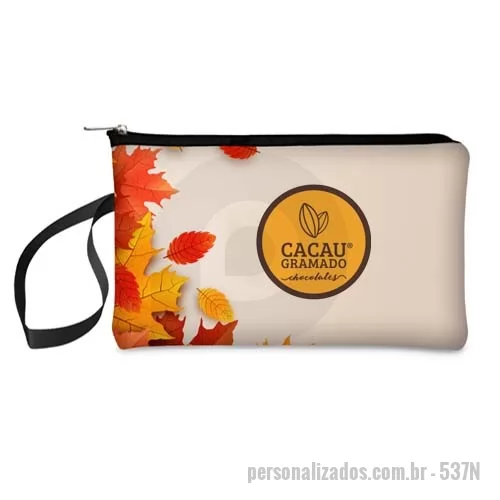 Necessaire em Neoprene personalizado - Somos fabricantes! Nécessaire em neoprene personalizada  (gravação em sublimação sem limite de cores), possui alça de mão. Medidas 18x13.
