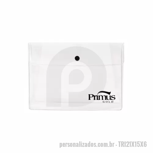 Nécessaire personalizado - Necessarie em PVC com aba e botão, medindo 21X15X6cm