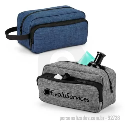 Nécessaire personalizado - Nécessaire produzida em nylon linho de alta densidade. Com pega e bolso frontal. Medidas  220 x 115 x 115 mm. Gravação em serigrafia ou bordado.