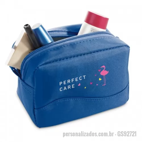 Nécessaire personalizado - Bolsa/Nécessaire multiusos. Microfibra. 130 x 90 x 65 mm. Itens internos ilustrativos