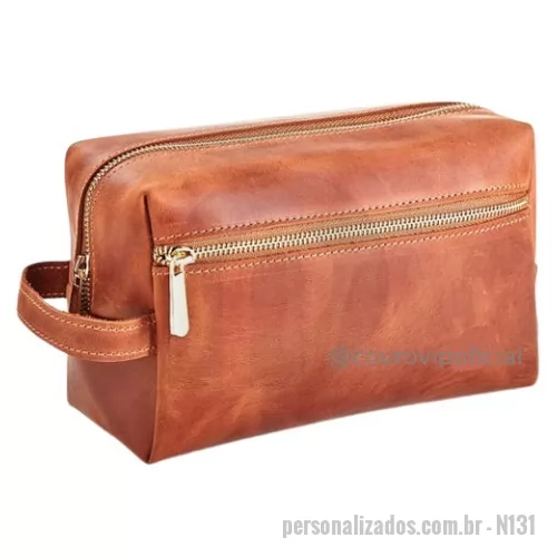 Nécessaire personalizado - Necessaire em couro legítimo ou sintético Alça de mão Bolso lateral com zíper Forro em Suede Gravação baixo relevo Diversas cores