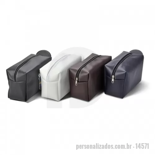 Nécessaire personalizado - Necessaire de couro sintético com pegador lateral.  Altura :  15 cm  Profundidade :  11 cm  Comprimento :  24 cm  Medidas aproximadas para gravação (CxL):  12 cm x 16 cm  Peso aproximado (g):  121